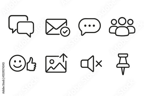 Collection of communication and media icons in simple outline style