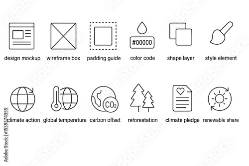 Design elements and climate initiatives icons set