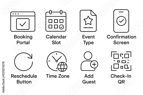 User interface icons for booking portal and event management features