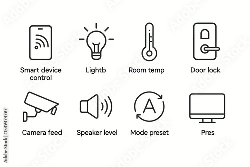 Smart home icons collection: device control, lighting, temperature, security
