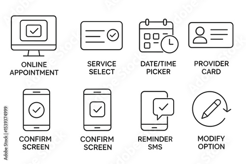 Icons for online appointment scheduling and service management