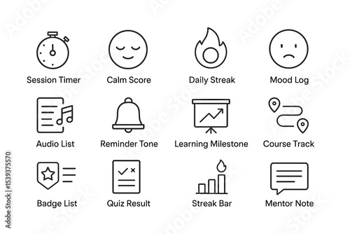 Minimalist icons for productivity and wellness application interface