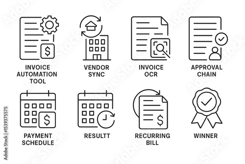 Invoice management tools: automation, approval, and payment scheduling icons