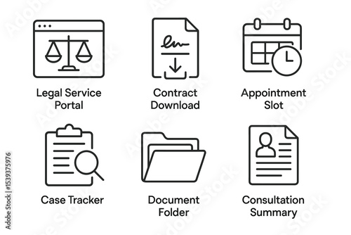 Legal service portal icons for contract download and appointment management