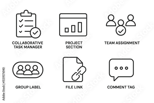 Collaborative task manager icons for project management and team assignments