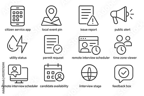 Set of minimal line icons for digital services and communication interfaces