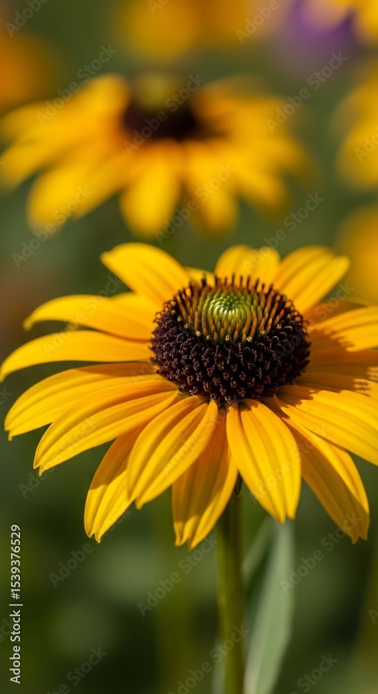 Obraz premium Vibrant Black-Eyed Susan Flowers in Summer Garden: A Sunny Solstice Bloom, Floral Beauty