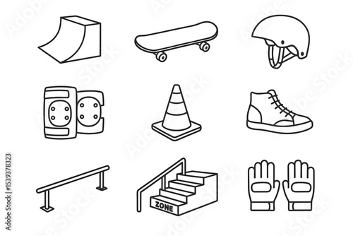 Skateboard ramp helmet pads gloves and more: essential skateboarding gear line art