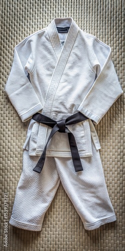 A judo gi worn by a student with a black belt