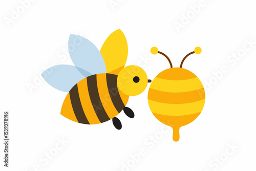Cute cartoon bee approaching honeycomb illustration