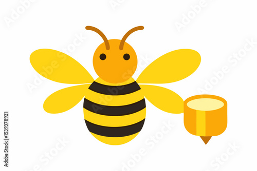Cute cartoon bee with honey pot illustration