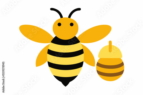 Cartoon bee and honeycomb cell illustration