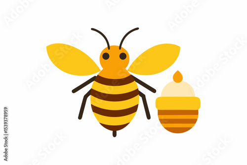 Cute cartoon bee with honey pot illustration