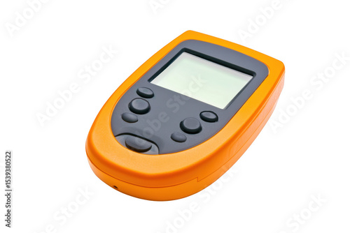 Orange handheld glucose meter isolated on a transparent background