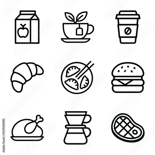 Assorted food and drink icons. Icon Symbol Illustration
