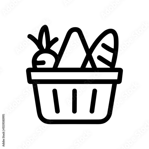 Basket bursting with fresh produce. Icon Symbol Illustration