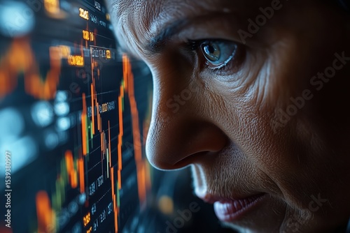 A man is looking at a computer screen with a lot of numbers and graphs