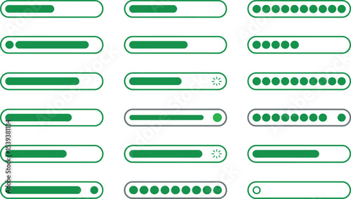 Green progress bars and loading indicators collection for software application design and website interface