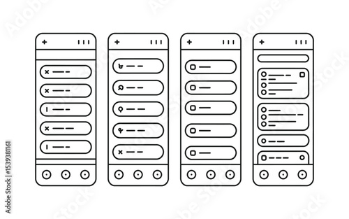 Simple and minimalist mobile app interface design concept elements in black and white display