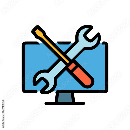 Computer repair services logo illustration. Icon Symbol Illustration