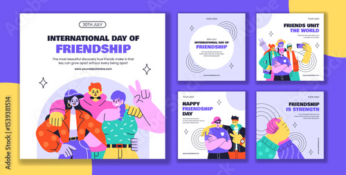 Friendship Day Celebration Social Media Post Template in Cartoon Style with Hand Drawn Elements