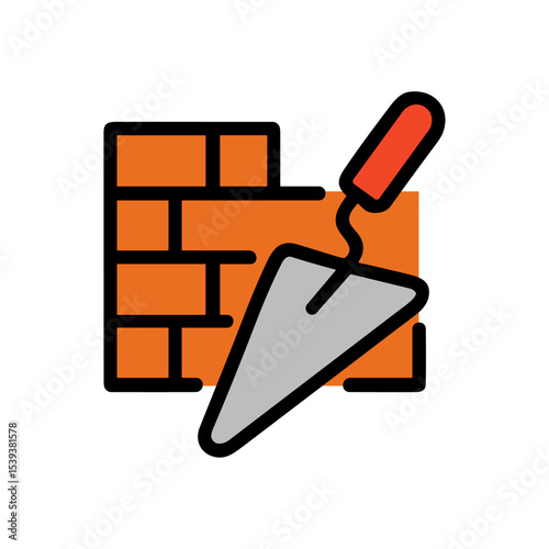 Construction work Brick wall and trowel. Icon Symbol Illustration