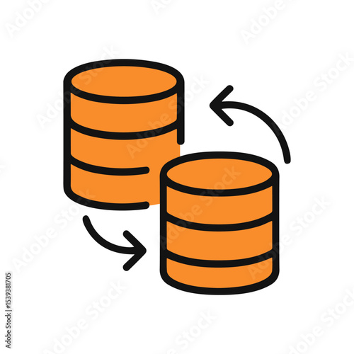 Database synchronization with circular arrows. Icon Symbol Illustration
