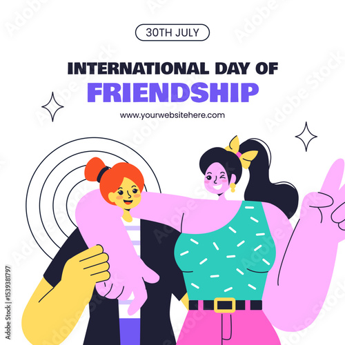 Happy Friendship Day Greeting Card Design for Social Media in Hand Drawn Cartoon Style Illustration