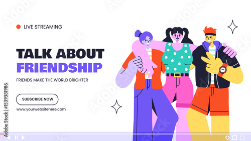Video Thumbnail for Friendship Day with Happy Friends in Flat Cartoon Illustration Style