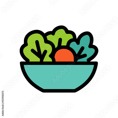 Fresh salad served in blue bowl. Icon Symbol Illustration