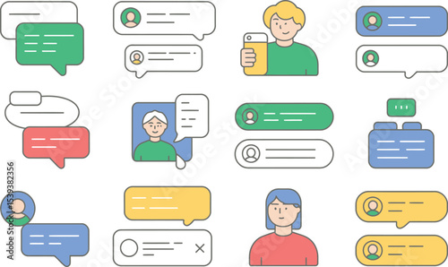 Colorful vector illustrations representing modern online communication messaging and chat applications