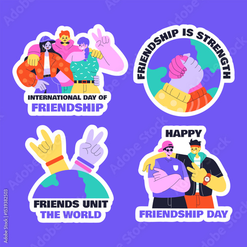 Happy Friendship Day Label Illustration in Flat Cartoon Hand Drawn Style
