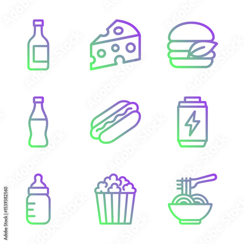 Gradient icons of various foods. Icon Symbol Illustration