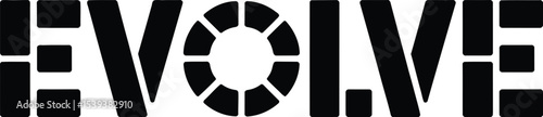 Bold black and white evolve text design with modern geometric style for growth and development concepts
