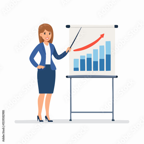 Flat minimal vector of a woman in business attire standing near a file cabinet organizing documents