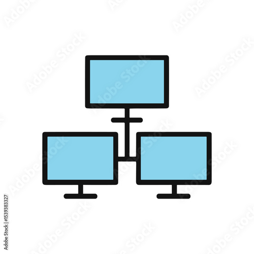 Networked screens form a digital hub. Icon Symbol Illustration