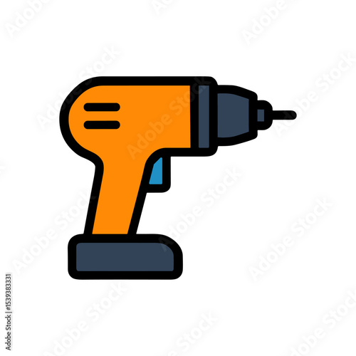 Orange and grey cordless electric drill. Icon Symbol Illustration
