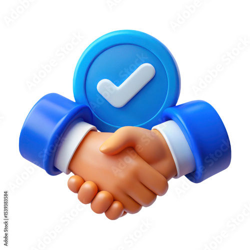 3d handshake with checkmark icon isolated on transparent background
