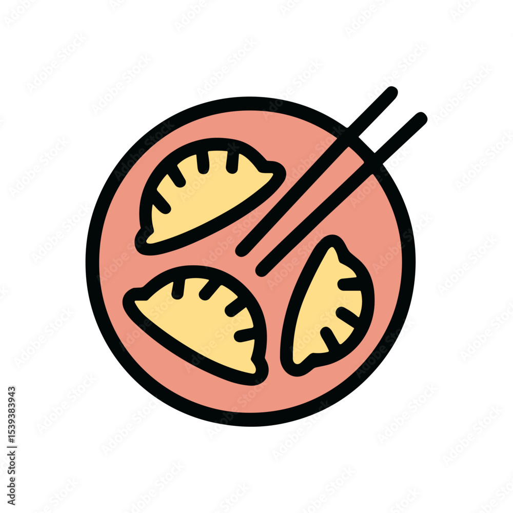Obraz premium Steamed dumplings in a bowl with chopsticks. Icon Symbol Illustration