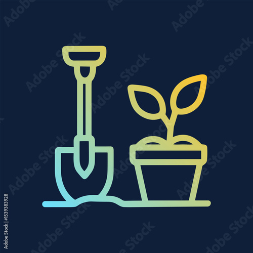 Sprout and shovel grow together. Icon Symbol Illustration