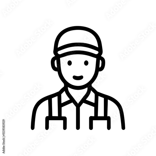 Smiling worker in overalls and cap. Icon Symbol Illustration