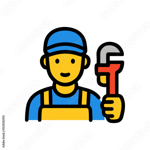 Smiling repairman with wrench icon art. Icon Symbol Illustration