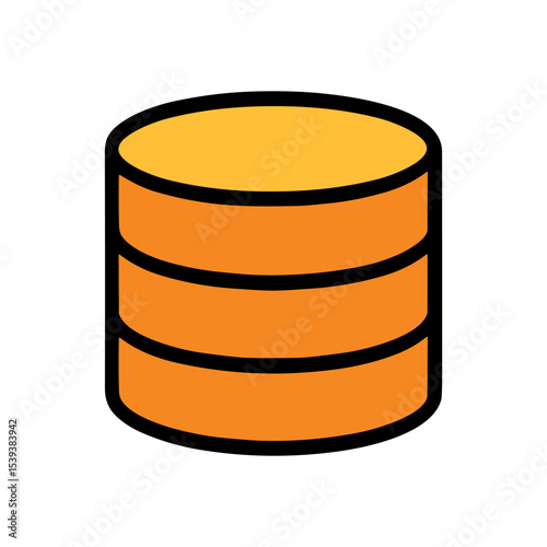 Stacked orange disks with black outline. Icon Symbol Illustration