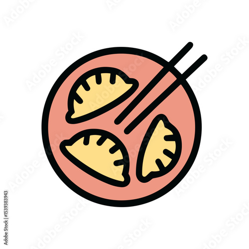Steamed dumplings in a bowl with chopsticks. Icon Symbol Illustration