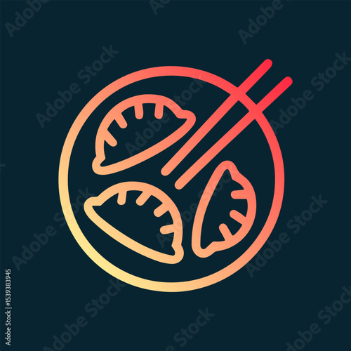 Steaming dumplings in an orange bowl. Icon Symbol Illustration