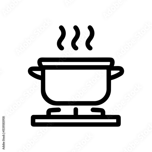 Steaming pot sits on stove top. Icon Symbol Illustration