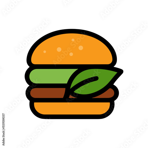 Yummy burger with fresh lettuce. Icon Symbol Illustration