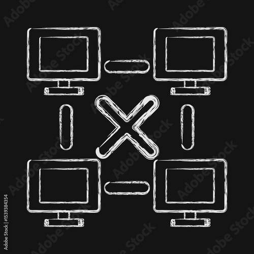 Icon peer to peer. Crypto currency elements. Icon in chalk style.