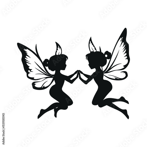 Silhouette of Two Fairies Holding Hands