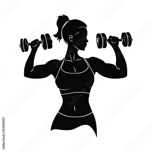 Silhouette of a Woman Lifting Barbell Overhead
